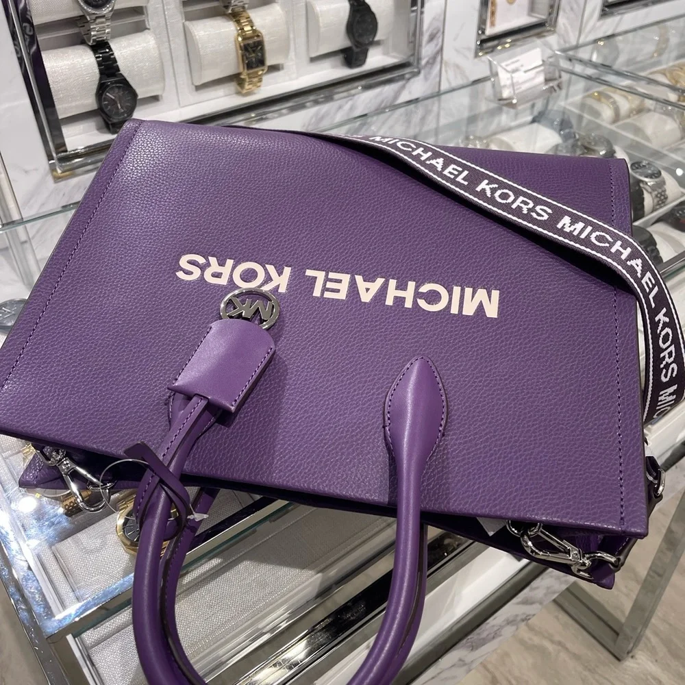 MICHAEL KORS Mirella Medium Pebbled Leather Tote Bag
Dark Purple 
NWT - Picture 14 of 16